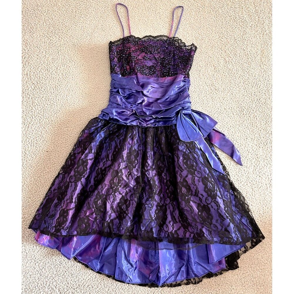 Chic Purple and Black Lace Prom Dress